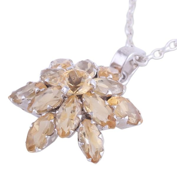 Alternate image for Rhodium Plated Citrine Pendant Necklace from India Golden Burst
