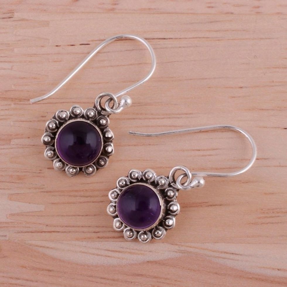Indian Amethyst and Sterling Silver Floral Dangle Earrings 'Purple Appeal'