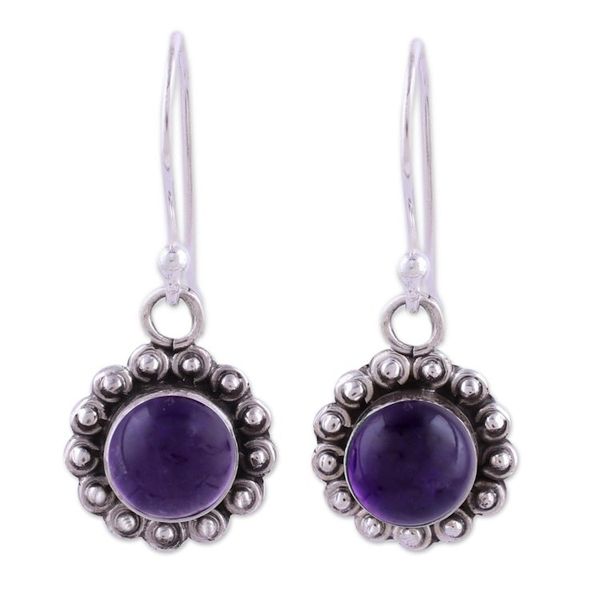 Alternate image for Indian Amethyst and Sterling Silver Floral Dangle Earrings Purple Appeal
