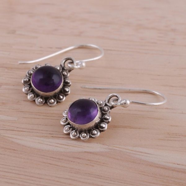 Alternate image for Indian Amethyst and Sterling Silver Floral Dangle Earrings Purple Appeal