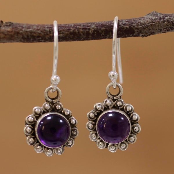 Alternate image for Indian Amethyst and Sterling Silver Floral Dangle Earrings Purple Appeal