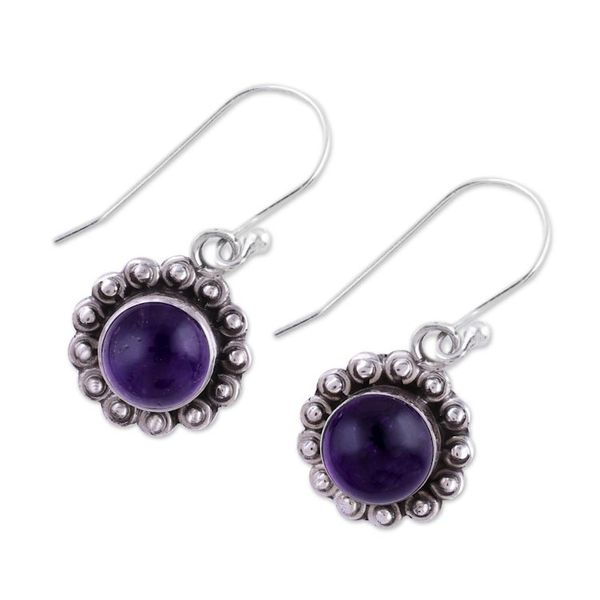 Alternate image for Indian Amethyst and Sterling Silver Floral Dangle Earrings Purple Appeal