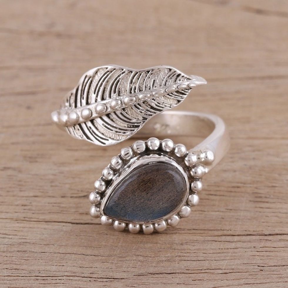 Handmade 925 Sterling Silver Labradorite Wrap Ring India 'Blissful Alliance'