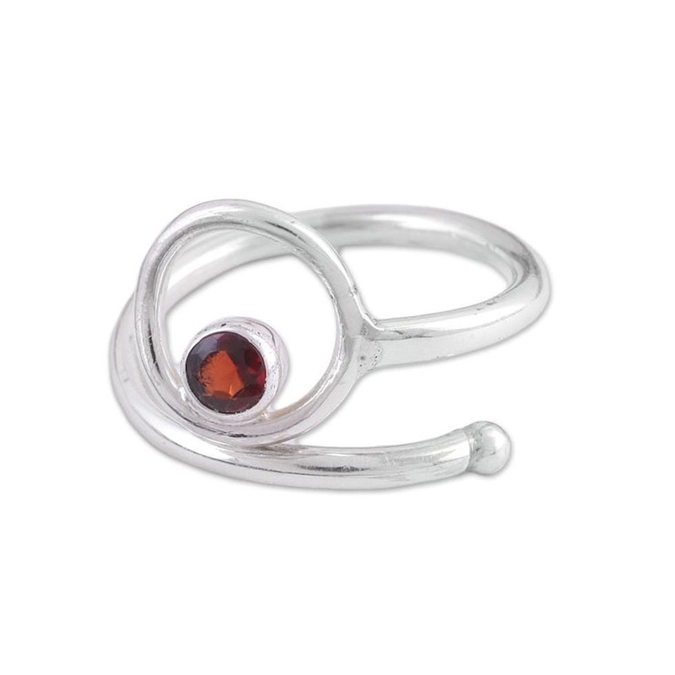 Single Stone Sterling Silver Ring with Garnet from India 'Solidarity'