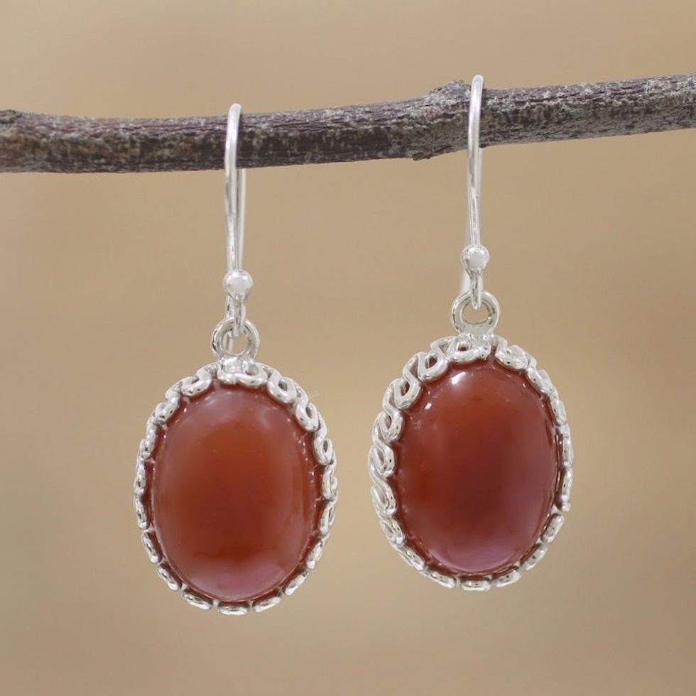 Carnelian and Sterling Silver Dangle Earrings from India 'Ardent Magic'