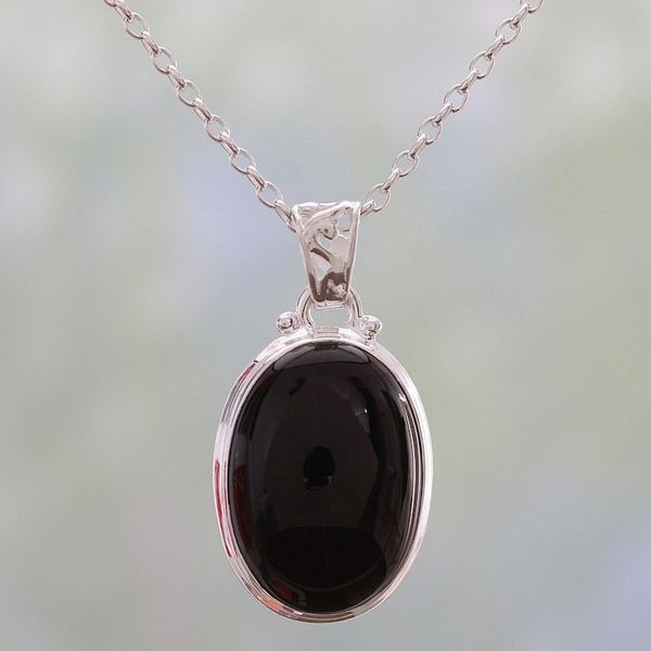 Alternate image for 925 Silver India Jewelry Chain Necklace with Onyx Pendant Elegant Protector