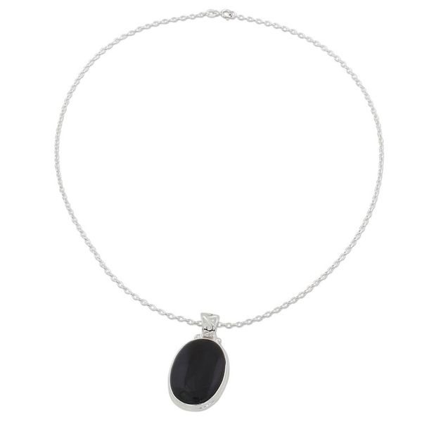 Alternate image for 925 Silver India Jewelry Chain Necklace with Onyx Pendant Elegant Protector