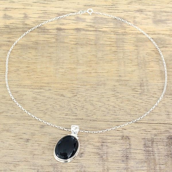 Alternate image for 925 Silver India Jewelry Chain Necklace with Onyx Pendant Elegant Protector