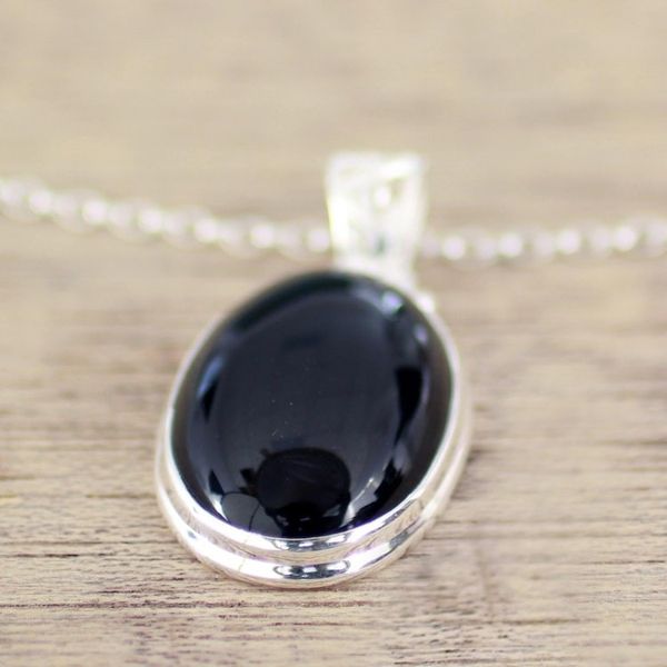 Alternate image for 925 Silver India Jewelry Chain Necklace with Onyx Pendant Elegant Protector