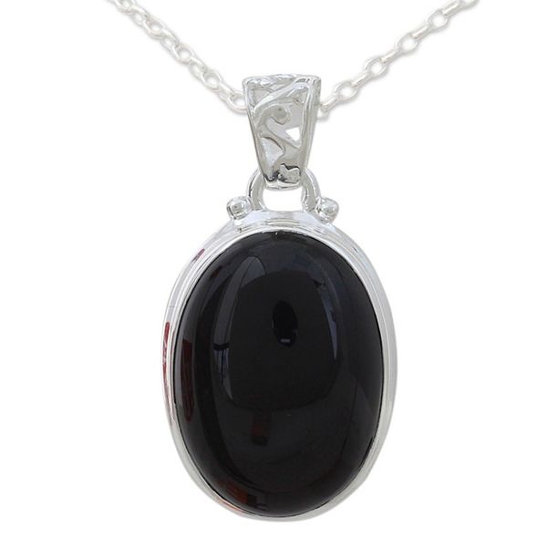 Alternate image for 925 Silver India Jewelry Chain Necklace with Onyx Pendant Elegant Protector