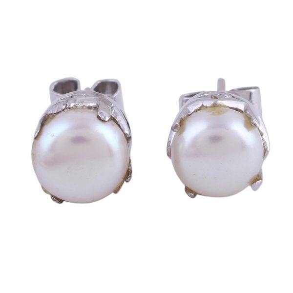 Alternate image for Rhodium Plated Cultured Pearl Stud Earrings from India Timeless Appeal