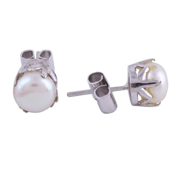 Alternate image for Rhodium Plated Cultured Pearl Stud Earrings from India Timeless Appeal