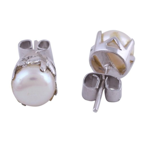 Alternate image for Rhodium Plated Cultured Pearl Stud Earrings from India Timeless Appeal