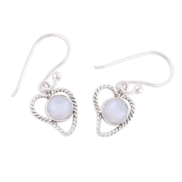 Alternate image for Rainbow Moonstone Abstract Heart Dangle Earrings from India Affection
