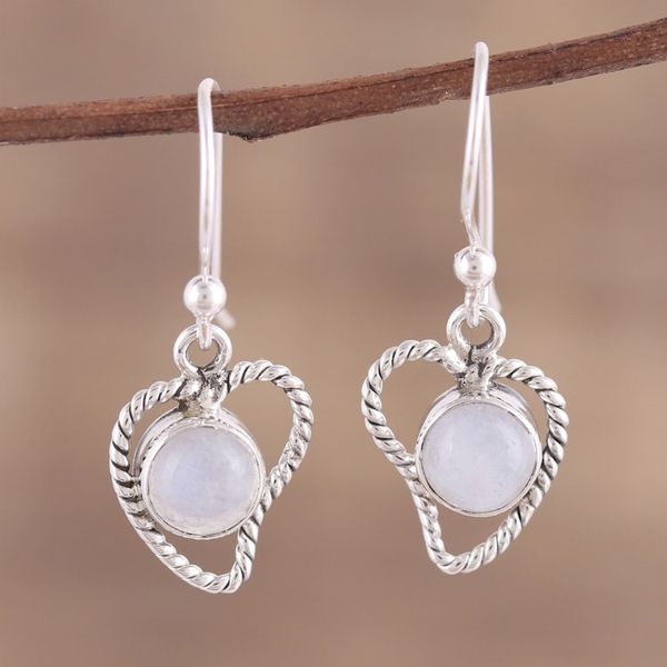 Alternate image for Rainbow Moonstone Abstract Heart Dangle Earrings from India Affection
