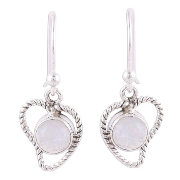 Alternate image for Rainbow Moonstone Abstract Heart Dangle Earrings from India Affection