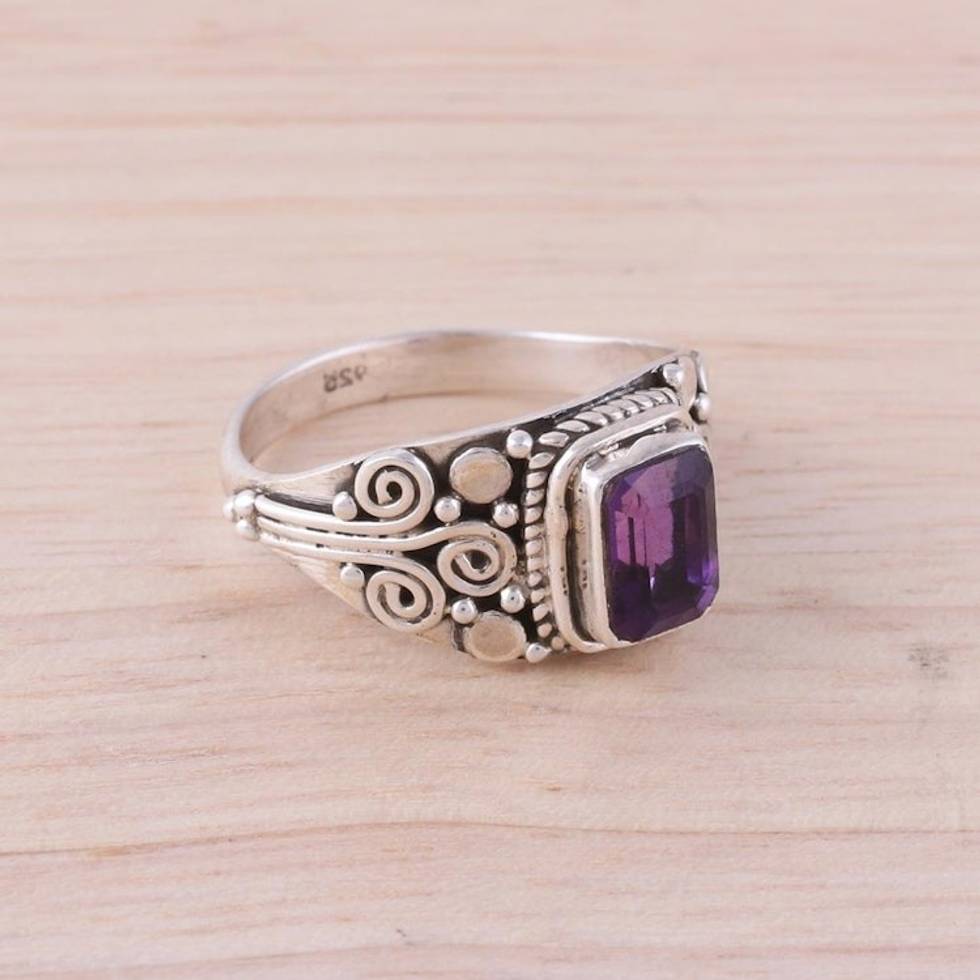 Amethyst and Sterling Silver Single Stone Ring from India 'Royal Luxury'