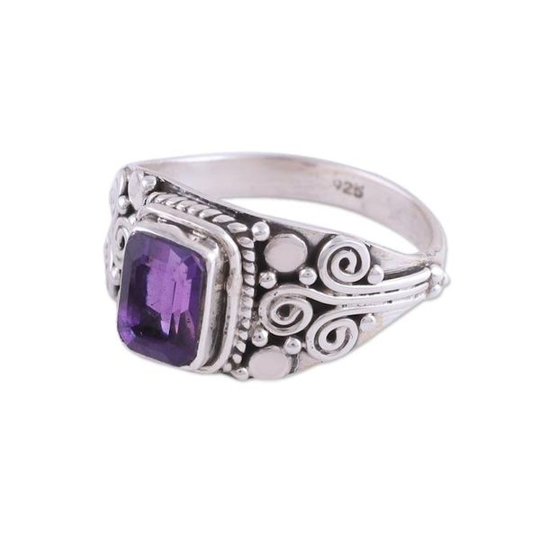 Alternate image for Amethyst and Sterling Silver Single Stone Ring from India Royal Luxury