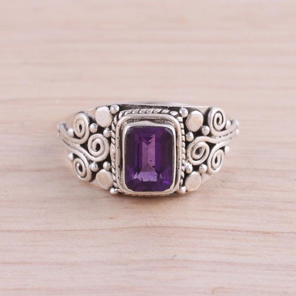 Alternate image for Amethyst and Sterling Silver Single Stone Ring from India Royal Luxury