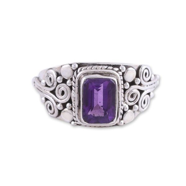 Alternate image for Amethyst and Sterling Silver Single Stone Ring from India Royal Luxury