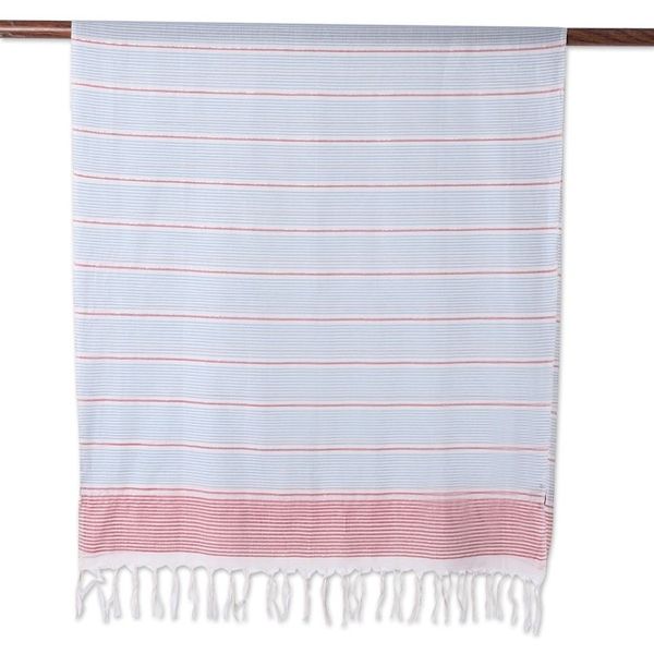 Alternate image for Teal and Red Striped Cotton Wrap Scarf from India Shimmering Stripes in Ruby