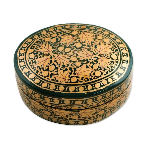 Alternate image for Gold and Green Papier Mache Decorative Box from India Serene Viridescence