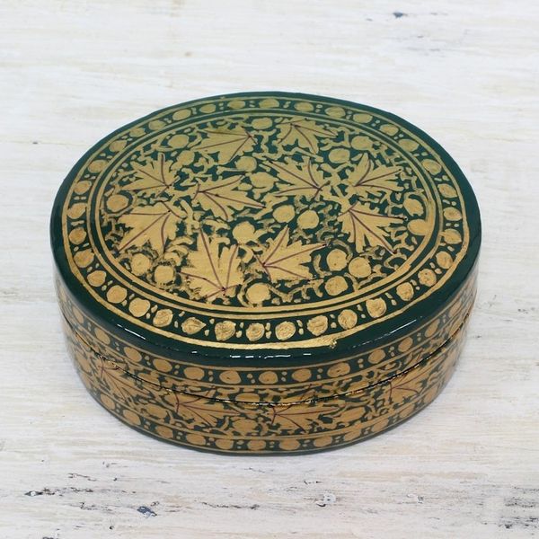 Alternate image for Gold and Green Papier Mache Decorative Box from India Serene Viridescence