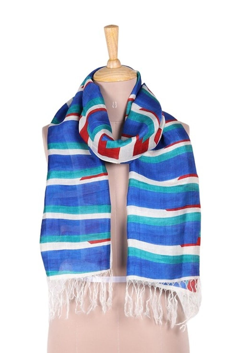 Hand-Painted Striped Silk Wrap Scarf from India 'Harmonious Stripes'