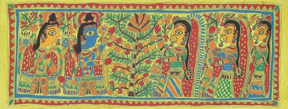 Krishna and the Tree of Life Authentic Madhubani Painting 'Krishna and the Tree of Life'