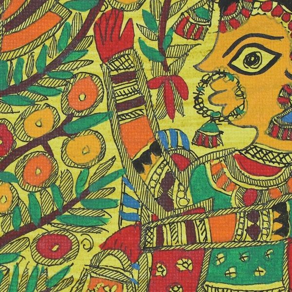 Alternate image for Krishna and the Tree of Life Authentic Madhubani Painting Krishna and the Tree of Life