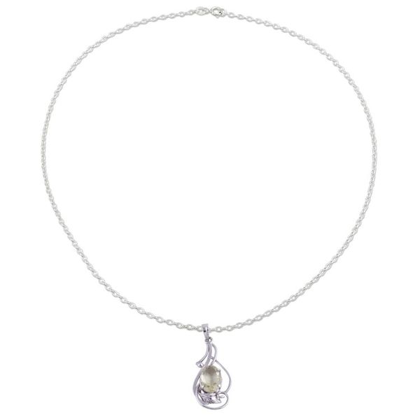 Alternate image for Rhodium Plated Lemon Quartz Pendant Necklace from India Lavish Vines