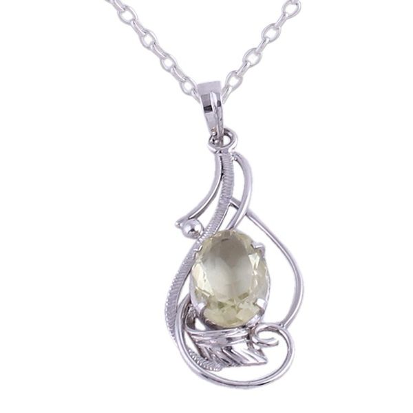 Alternate image for Rhodium Plated Lemon Quartz Pendant Necklace from India Lavish Vines