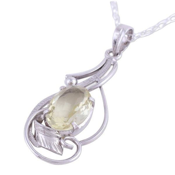 Alternate image for Rhodium Plated Lemon Quartz Pendant Necklace from India Lavish Vines