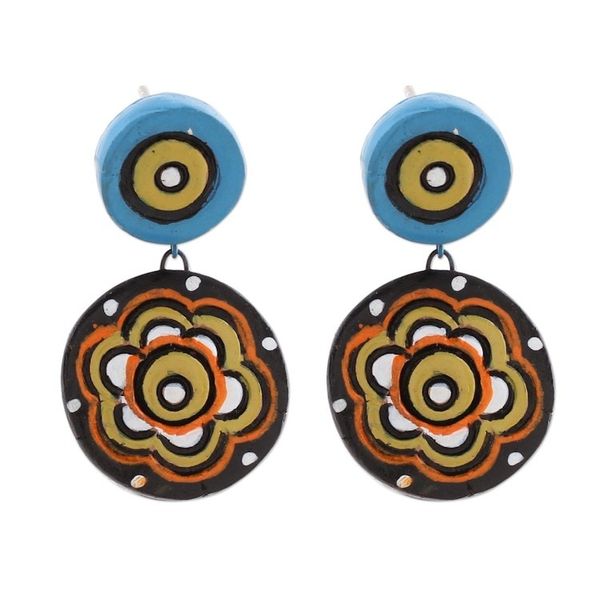 Alternate image for Hand-Painted Floral Ceramic Dangle Earrings from India Floral Eyes