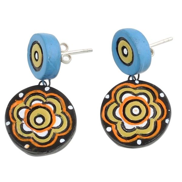 Alternate image for Hand-Painted Floral Ceramic Dangle Earrings from India Floral Eyes