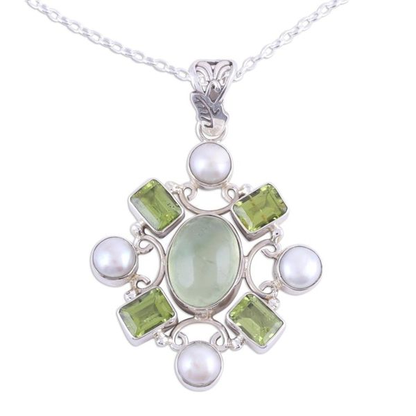 Alternate image for Peridot and Prehnite Pendant Necklace from India Alluring Style