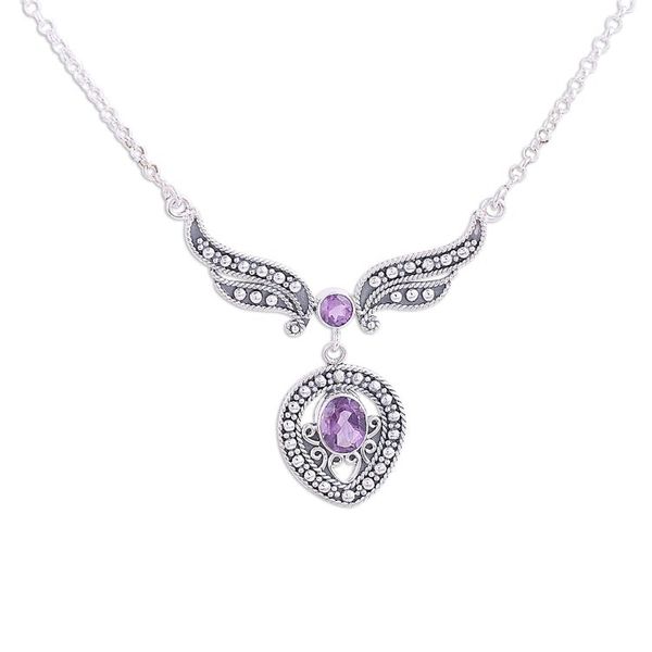 Alternate image for Faceted Amethyst and Silver Pendant Necklace from India Purple Wings