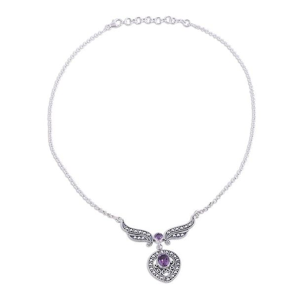 Alternate image for Faceted Amethyst and Silver Pendant Necklace from India Purple Wings
