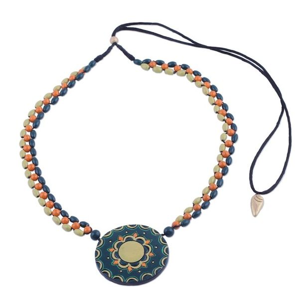 Alternate image for Hand Painted Indian Ceramic Beaded Necklace in Green Bright Essence