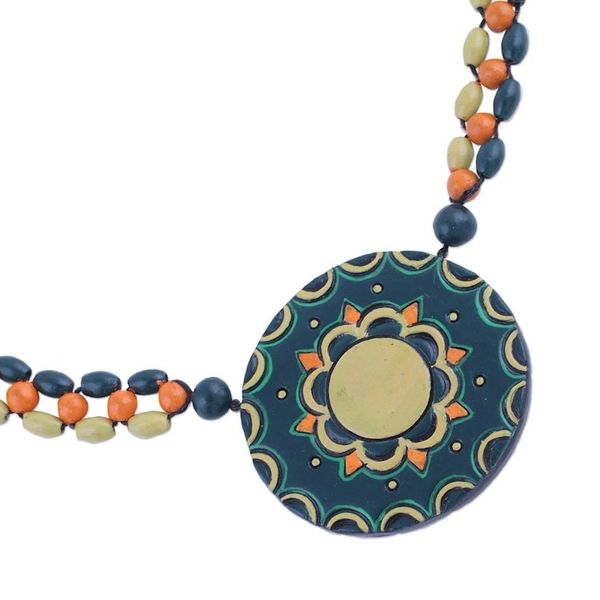 Alternate image for Hand Painted Indian Ceramic Beaded Necklace in Green Bright Essence