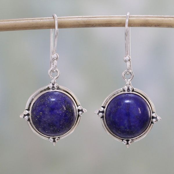 Alternate image for Lapis Lazuli and Sterling Silver Dangle Earrings from India Alluring Speckles