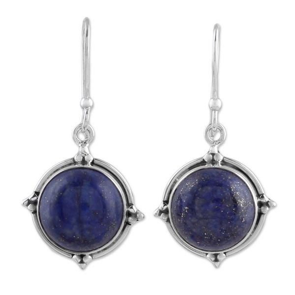 Alternate image for Lapis Lazuli and Sterling Silver Dangle Earrings from India Alluring Speckles
