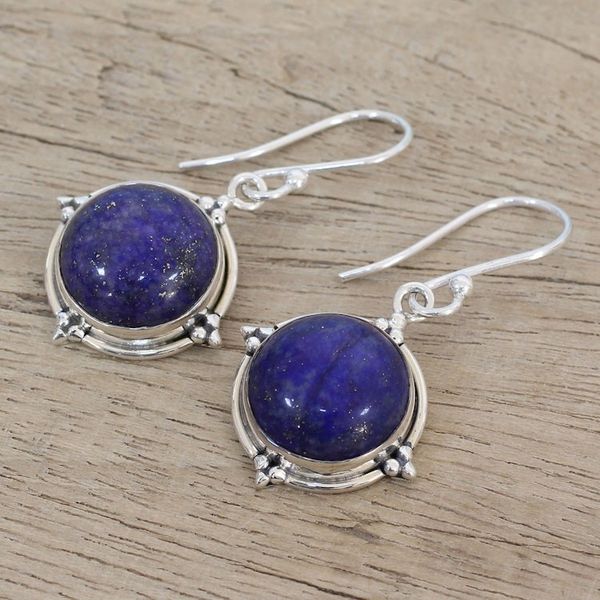 Alternate image for Lapis Lazuli and Sterling Silver Dangle Earrings from India Alluring Speckles