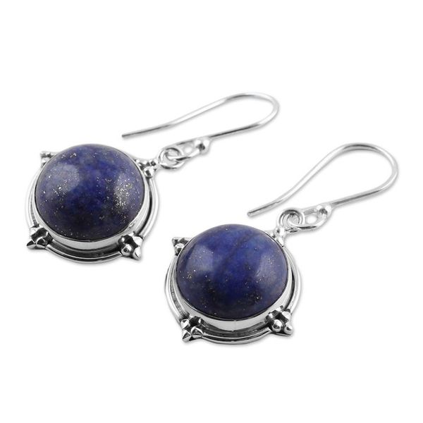 Alternate image for Lapis Lazuli and Sterling Silver Dangle Earrings from India Alluring Speckles