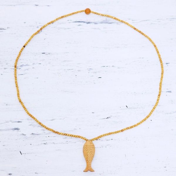 Alternate image for Unisex Fish Pendant Necklace Carved from Wood Swimming Carp