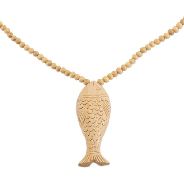 Alternate image for Unisex Fish Pendant Necklace Carved from Wood Swimming Carp