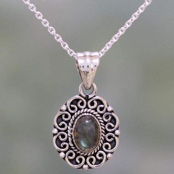 Alternate image for Labradorite and Sterling Silver Pendant Necklace from India Silver Allure