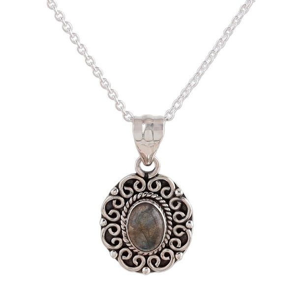 Alternate image for Labradorite and Sterling Silver Pendant Necklace from India Silver Allure