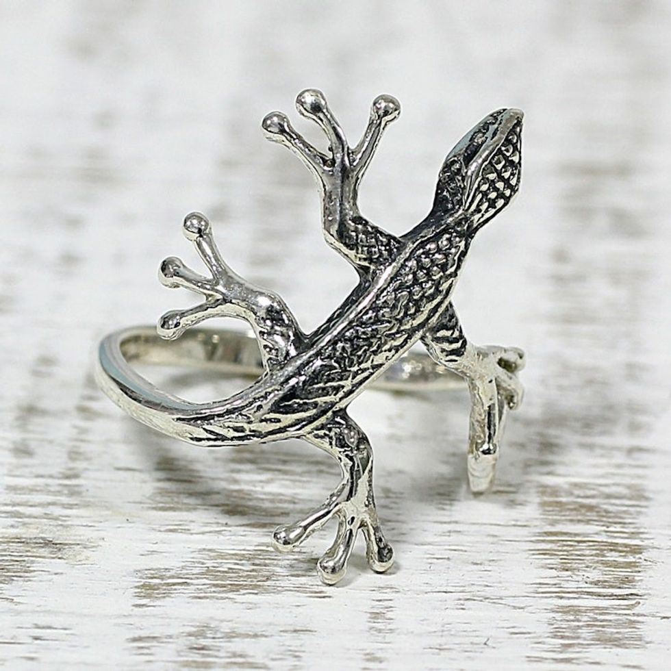 Sterling Silver Lizard Cocktail Ring from India 'Wild Glamour'