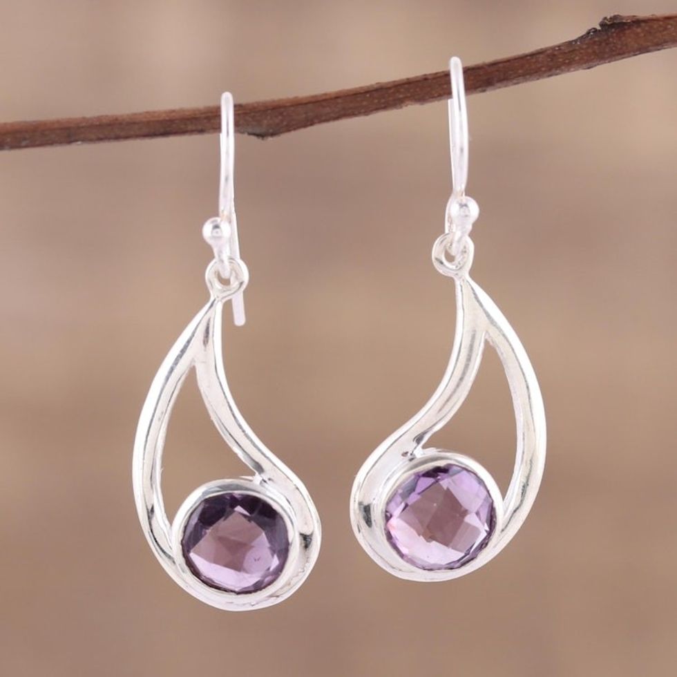 Amethyst Dangle Earrings with Sterling Hooks 'Twilight Charm'